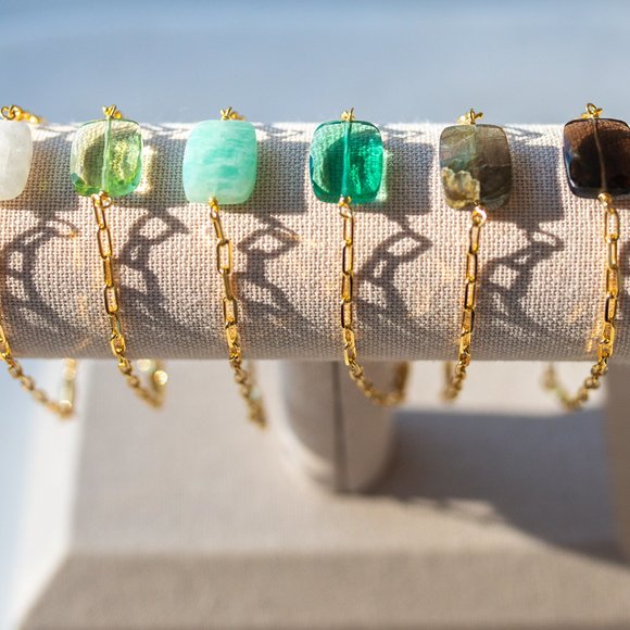 Stunning Amazonite Gemstone Bracelet on Gold Link Chain Beautiful Bracelet Gift - Picture 6 of 6